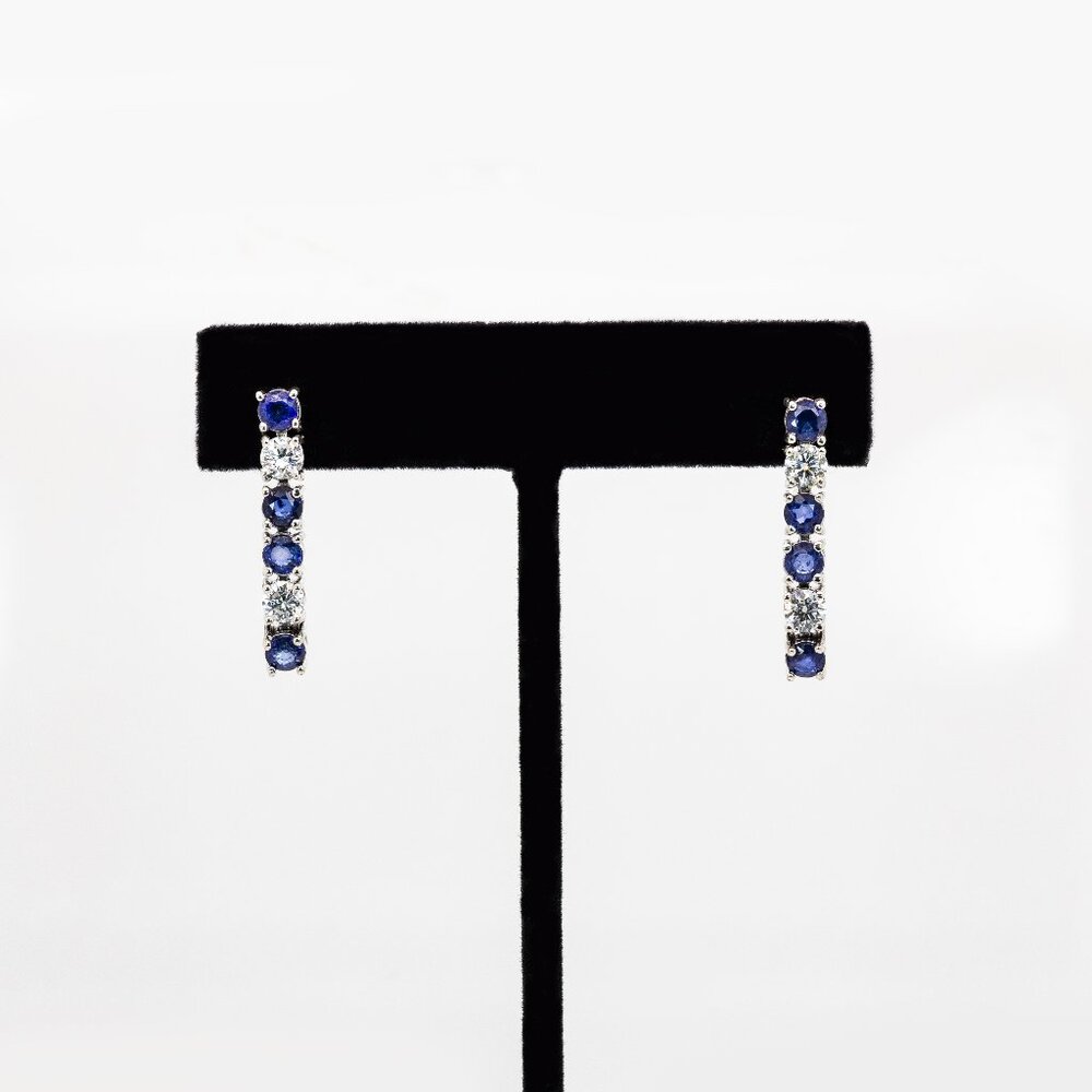 Ceylon Blue Sapphire and Lab Diamond Earrings in Solid 14K White Gold